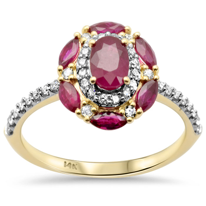 SPECIAL!1.42ct G SI 14K Yellow Gold Diamond & Ruby Gemstone Dome Ring Size 6.5
