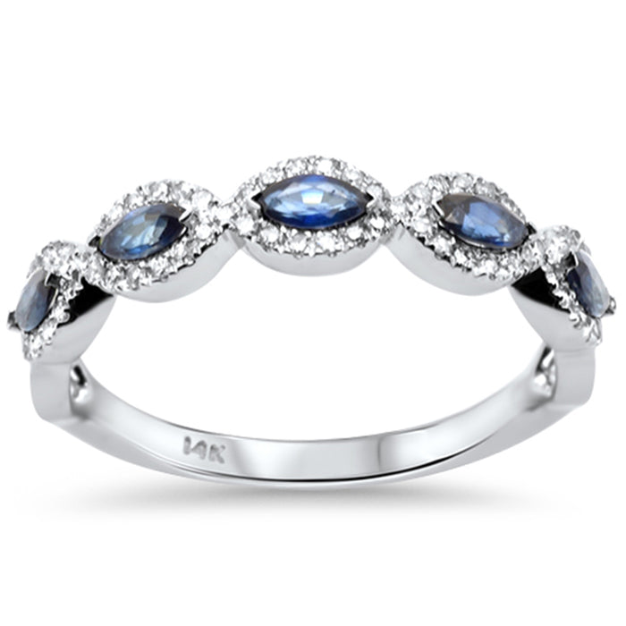 SPECIAL! .70ct G SI 14K White Gold Diamond & Blue Sapphire Gemstone Evil Eye Band Ring Size 6.5