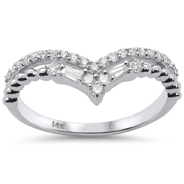 SPECIAL!.26ct G SI 14K White Gold Round & Baguette Diamond Stackable Chevron Band Ring Size 6.5