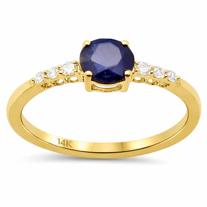 SPECIAL! .72ct G SI 14K Yellow Gold Diamond & Round Blue Sapphire Gemstone Ring Size 6.5