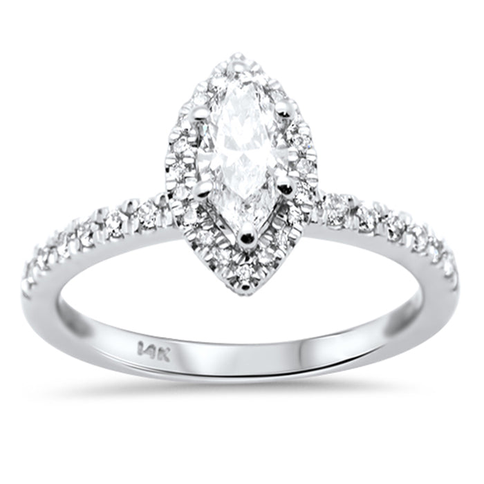 SPECIAL!.90ct G SI 14K White Gold Marquee Shape Halo Diamond Engagement Ring Size 6.5