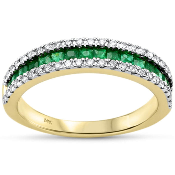 SPECIAL!.64ct G SI 14K Yellow Gold Diamond & Emerald Gemstone Band Ring Size 6.5