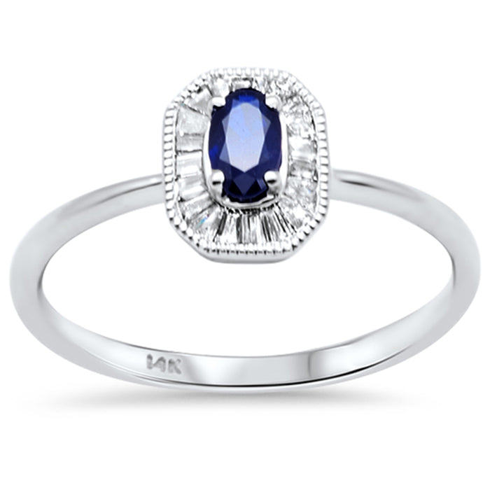 SPECIAL!.49ct G SI 14K White Gold Baguette Diamond & Blue Sapphire Gemstone Ring Size 6.5