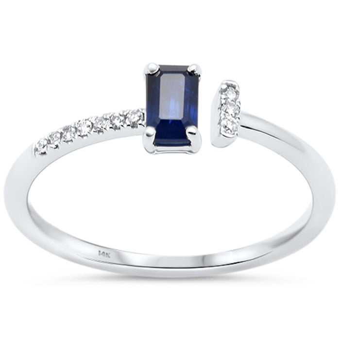 .37ct G SI 14K White Gold Diamond & Blue Sapphire Gemstone Open Ring Size 6.5