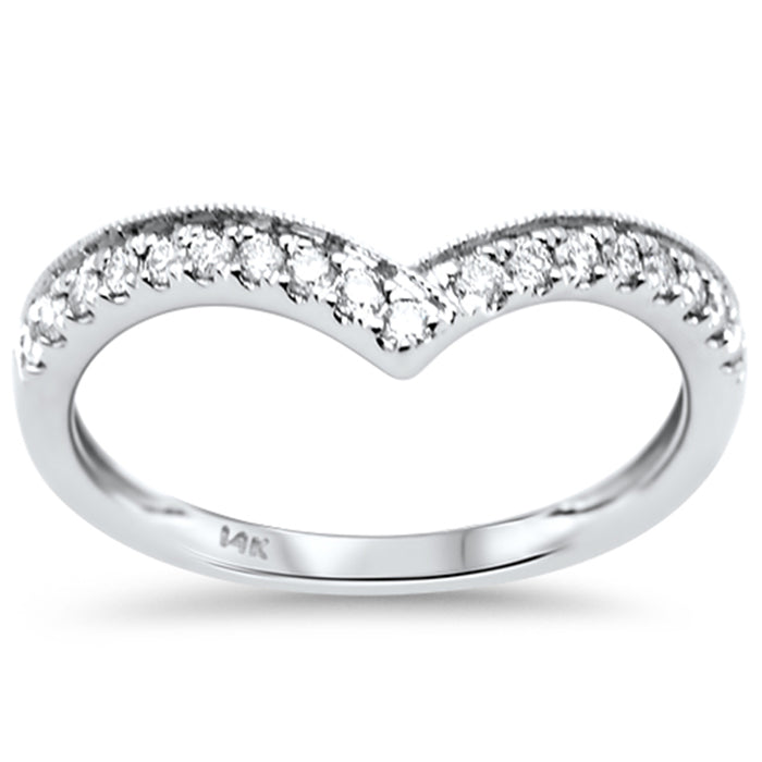 SPECIAL! .20ct G SI 14K White Gold Round Diamond Chevron Trendy Ring Size 6.5