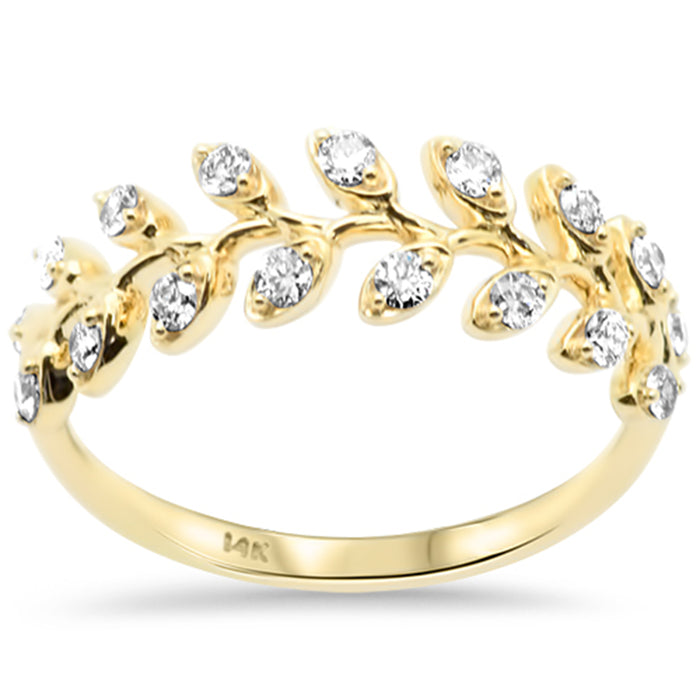 SPECIAL! .32ct G SI 14K Yellow Gold Round Diamond Leaf Style Ring Band Size 6.5