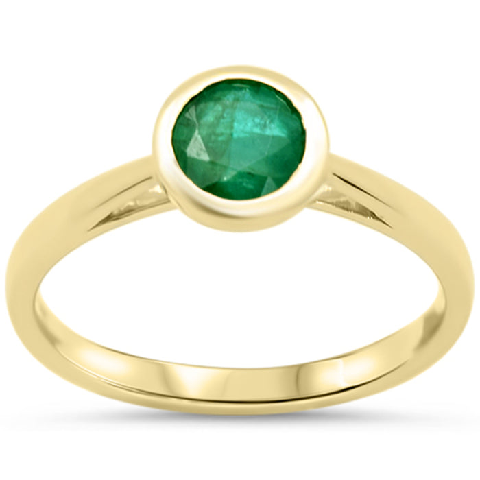 SPECIAL!.74ct G SI 14KT Yellow Gold Round Shape Emerald Gemstone Solitaire Ring Size 6.5