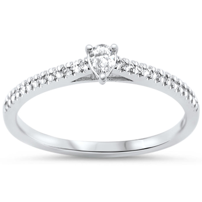 SPECIAL!.20ct G SI 14KT White Gold Pear Diamond Petite Engagement Ring Size 7