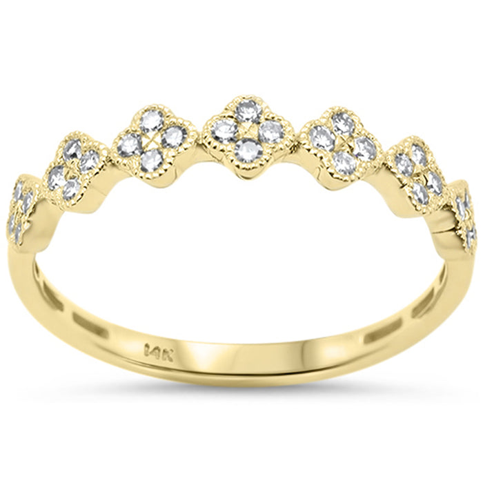 .20ct G SI 14K Yellow Gold Diamond Clover Band Ring Size 6.5