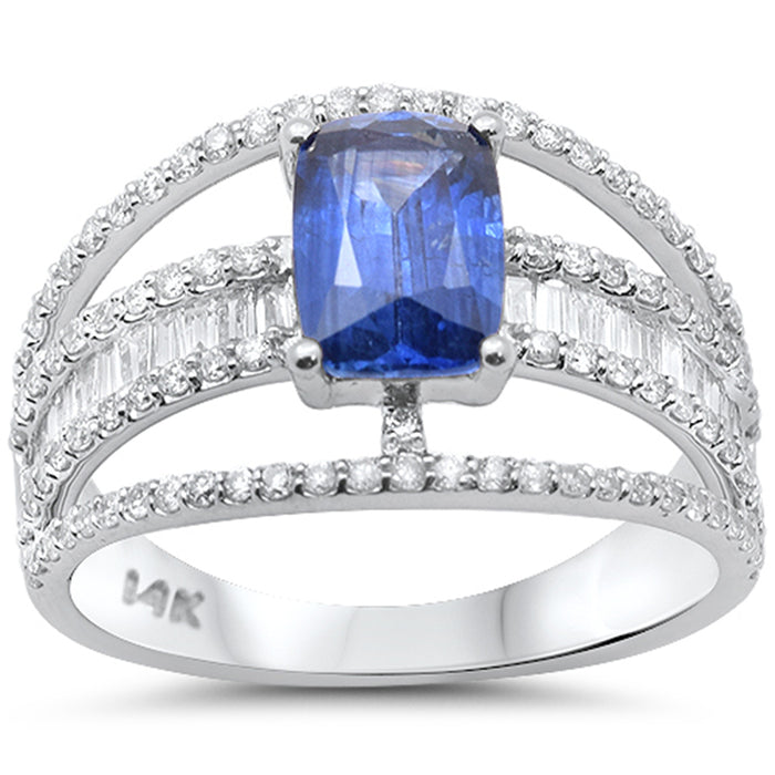 SPECIAL! 2.30ct G SI 14K White Gold Diamond & Cushion Cut Blue Sapphire Gemstone Ring Size 6.5