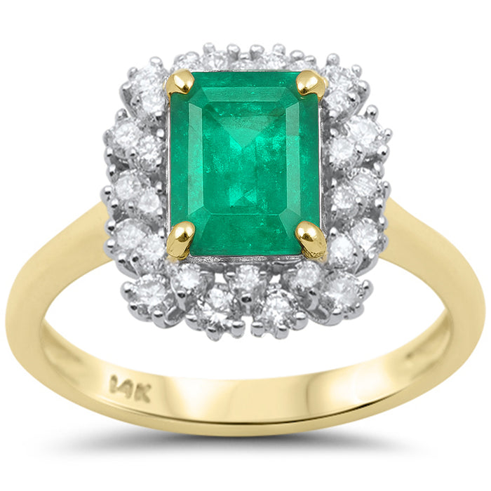 SPECIAL! 1.89ct G SI 14K Yellow Gold Diamond & Emerald Gemstone Ring Size 6.5