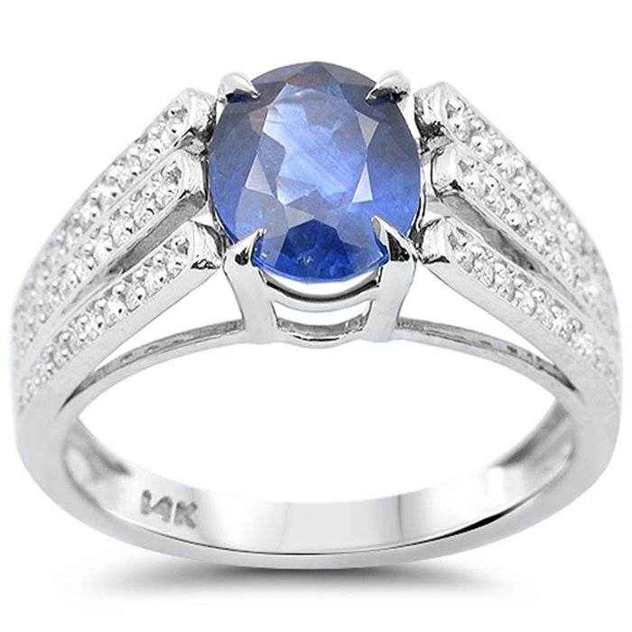 SPECIAL! 2.33ct G SI 14K White Gold Diamond & Blue Sapphire Gemstone Ring Size 6.5