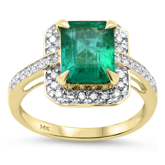 SPECIAL! 2.68ct G SI 14K Yellow Gold Diamond & Emerald Gemstone Ring Size 6.5