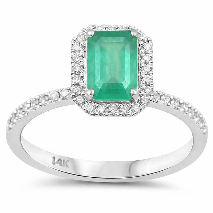 SPECIAL! 1.17ct G SI 14K White Gold Diamond & Emerald Gemstone Ring Size 6.5