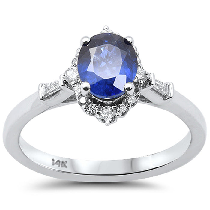 SPECIAL! 1.44ct G SI 14K White Gold Diamond & Blue Sapphire Gemstone Ring Size 6.5