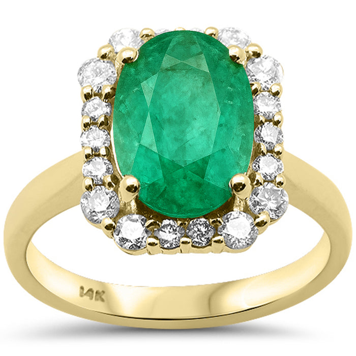 SPECIAL! 3.11ct G SI 14K Yellow Gold Oval Natural Emerald Gemstone & Diamond Ring Size 6.5