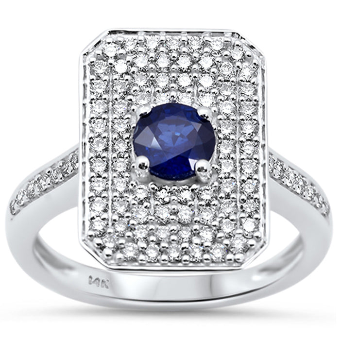 SPECIAL! 1.35ct G SI 14K White Gold Diamond & Blue Sapphire Gemstone Ring Size 6.5