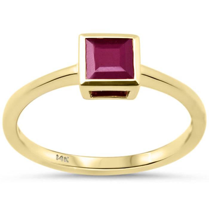 SPECIAL! .85ct G SI 14K Yellow Gold Bezel Set Princess Cut Ruby Gemstone Ring Size 6.5