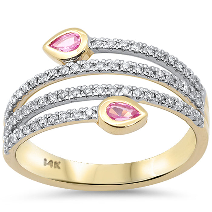 SPECIAL! .53ct G SI 14K Yellow Gold Diamond & Pink Sapphire Gemstone Wrap around Band Ring Size 6.5
