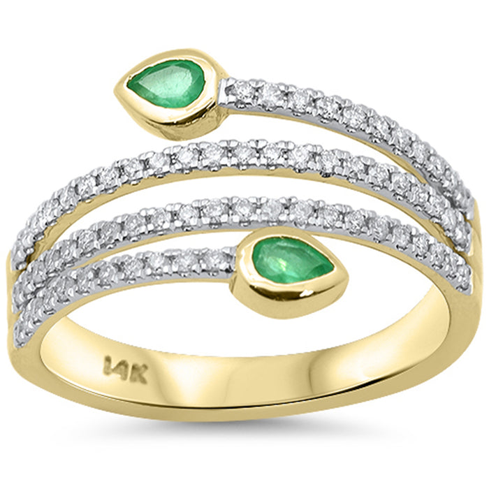 SPECIAL! .54ct G SI 14K Yellow Gold Diamond & Emerald Gemstone Wrap around Band Ring Size 6.5