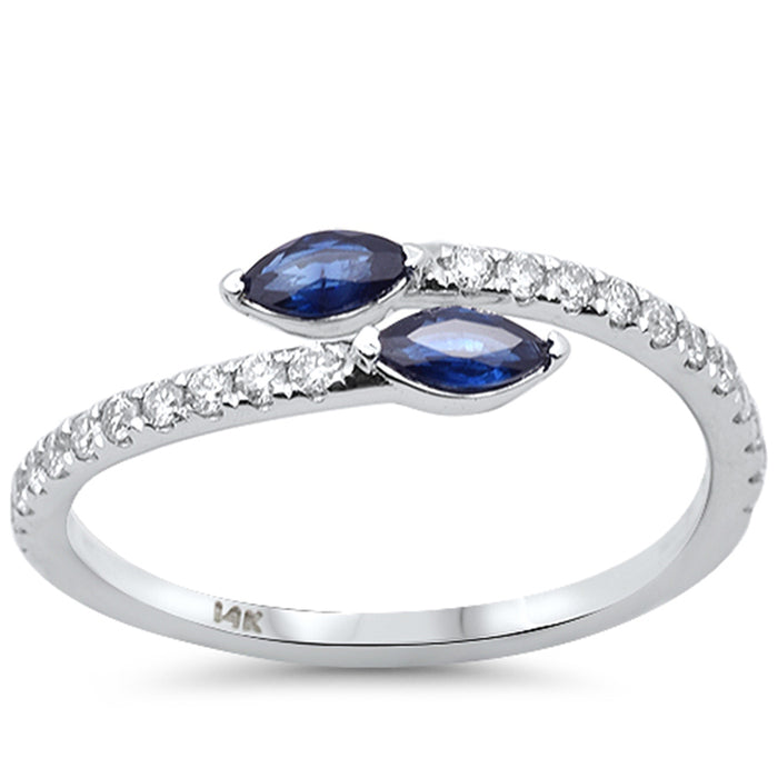 SPECIAL! .49ct G SI 14K White Gold Diamond & Blue Sapphire Gemstone Wrap around Band Ring Size 6.5