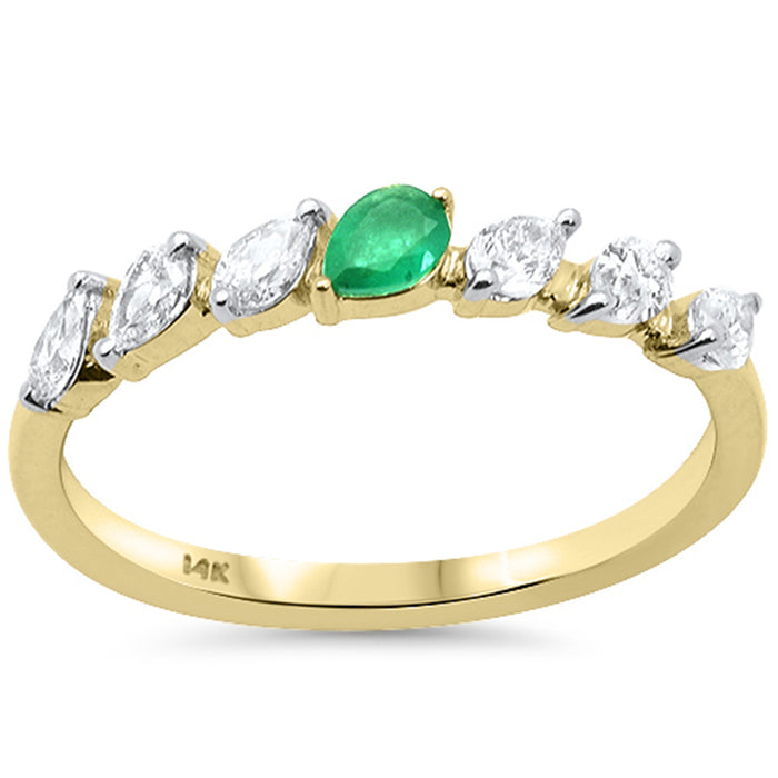 SPECIAL! .43ct G SI 14K Yellow Gold Pear Shape Diamond & Emerald Gemstone Ring Band Size 6.5