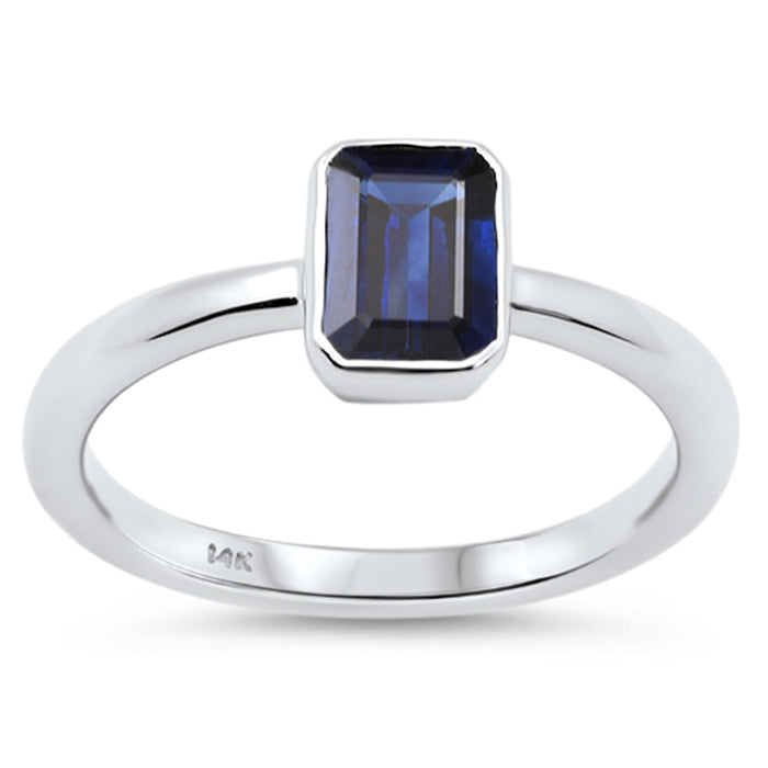 SPECIAL! 1.24ct G SI 14K White Gold Bezel Set Blue Sapphire Gemstone Ring Size 6.5