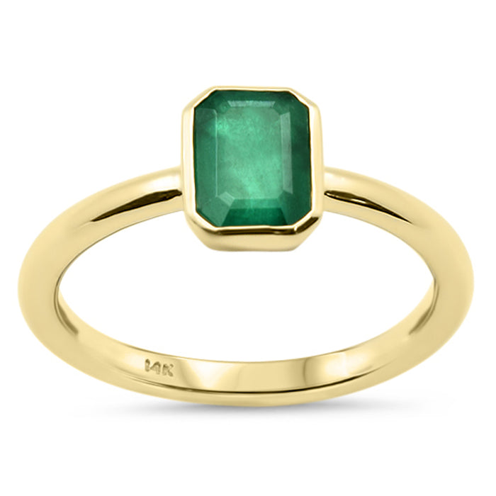 SPECIAL! .94ct G SI 14K Yellow Gold Bezel Set Emerald Gemstone Ring Size 6.5