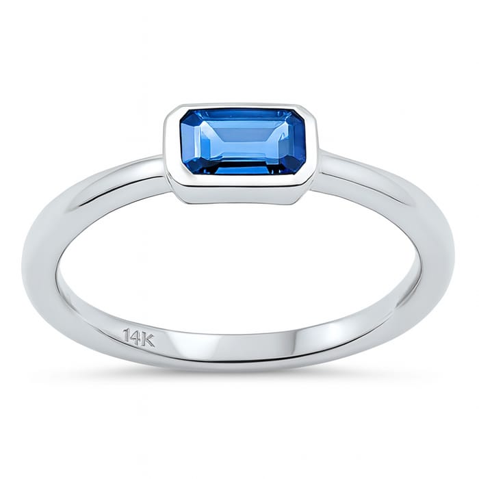 SPECIAL! .61ct G SI 14K White Gold Bezel Set Blue Sapphire Gemstone Ring Size 6.5