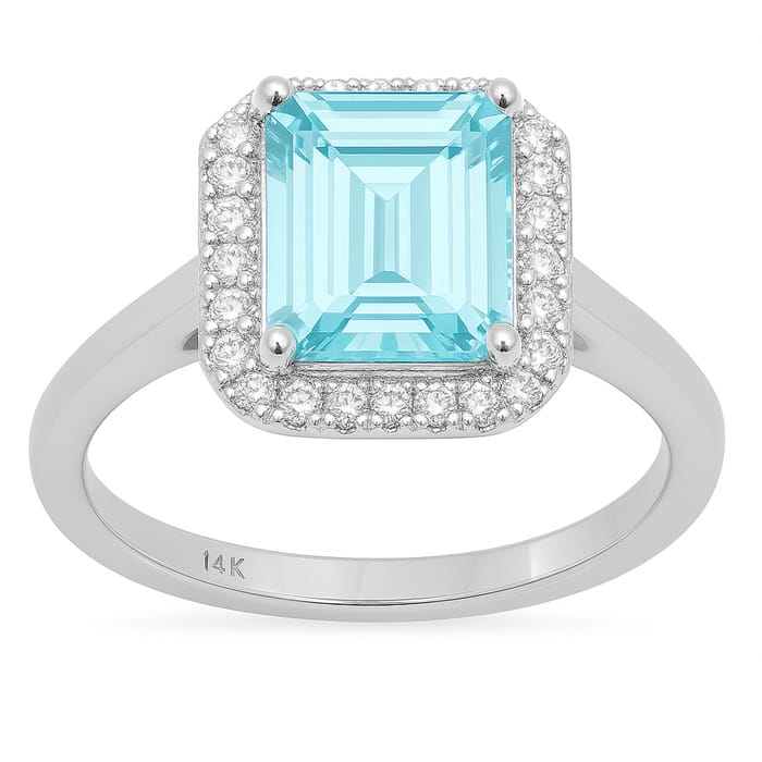 SPECIAL! 1.90ct G SI 14K White Gold Diamond & Aquamarine Gemstone Ring Size 6.5