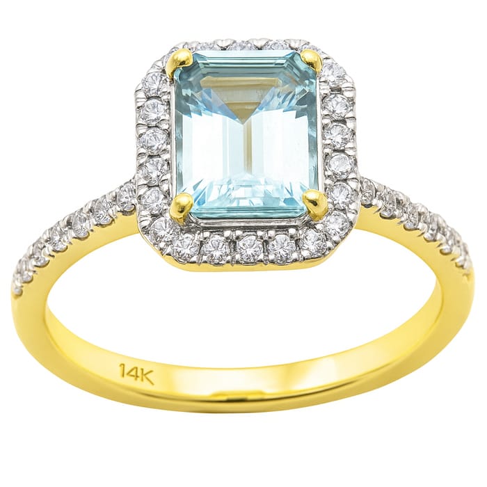SPECIAL! 1.60ct Gemstones G SI 14K Yellow Gold Diamond & Aquamarine Gemstone Ring Size 6.5