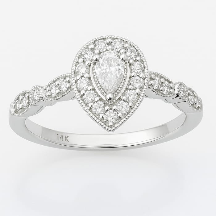 SPECIAL! .38ct G SI 14K White Gold Diamond Pear Shape Diamond Solitaire Ring Size 6.5