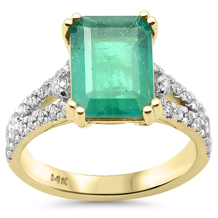 SPECIAL! 3.72ct G SI 14K Yellow Gold Emerald Gemstone & Diamond Ring Size 6.5