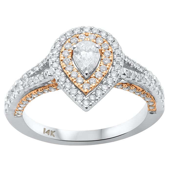 SPECIAL! .90ct Gemstones G SI 14K Two Tone Gold Diamond Pear Diamond Engagement Ring Size 6.5