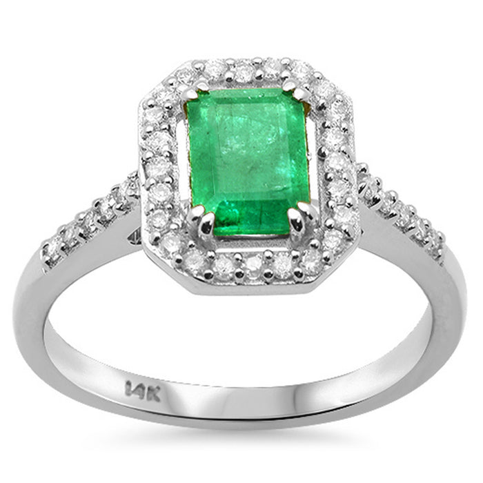 SPECIAL! 1.12ct G SI 14K White Gold Diamond & Emerald Gemstone Ring Size 6.5
