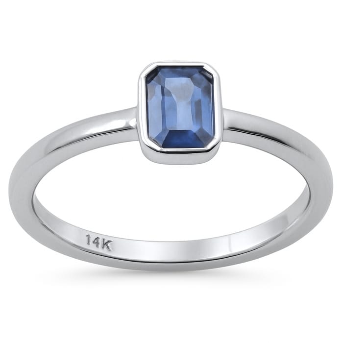 SPECIAL! .59ct G SI 14K White Gold Bezel Set Blue Sapphire Gemstone Ring Size 6.5