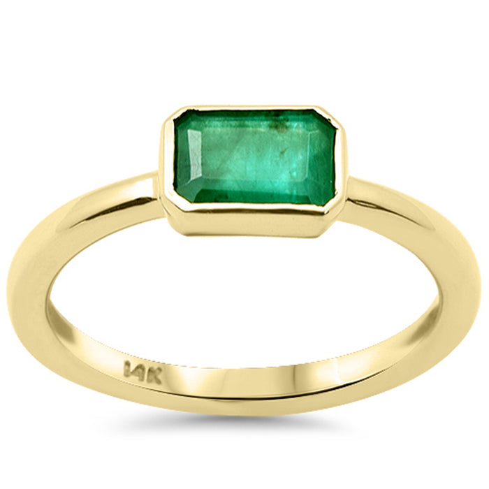 SPECIAL! .90ct G SI 14K Yellow Gold Bezel Set Emerald Gemstone Ring Size 6.5