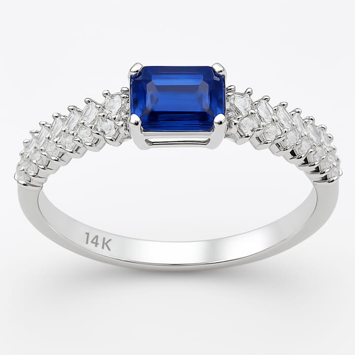 SPECIAL! .82ct G SI 14K White Gold Diamond & Blue Sapphire Gemstone Ring Size 6.5