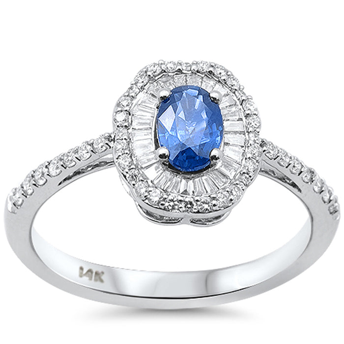 SPECIAL! .95ct G SI 14K White Gold Diamond & Blue Sapphire Gemstone Ring Size 6.5
