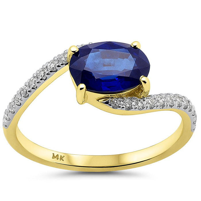 SPECIAL! 1.54ct G SI 14K Yellow Gold Diamond & Oval Blue Sapphire Gemstone Ring Size 6.5