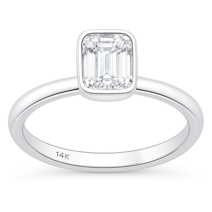 SPECIAL! .82ct G SI 14K White Gold Bezel Set Emerald Cut Diamond Engagement Solitaire Ring Size 6.5