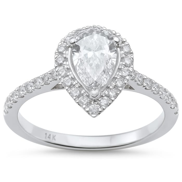 SPECIAL! 1.09ct G SI 14K White Gold Pear Diamond Engagement Ring Size 6.5