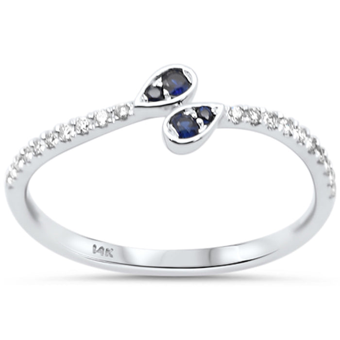 .23ct G SI 14K White Gold Diamond & Blue Sapphire Gemstone Band Ring Size 6.5