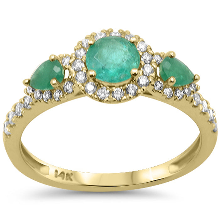 SPECIAL! 1.04ct G SI 14K Yellow Gold Diamond & Emerald Gemstone Three Stone Band Ring Size 6.5