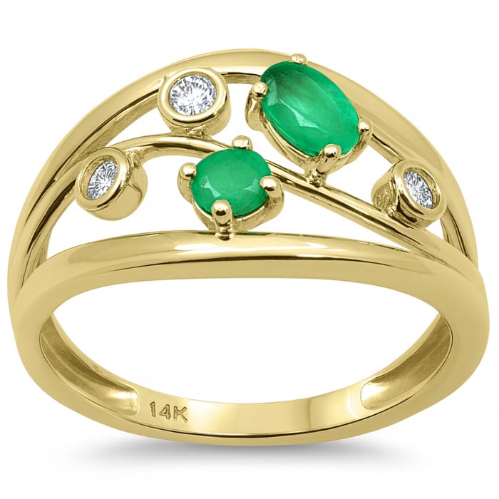 SPECIAL! .57ct G SI 14K Yellow Gold Diamond & Emerald Gemstone Ring Band Size 6.5