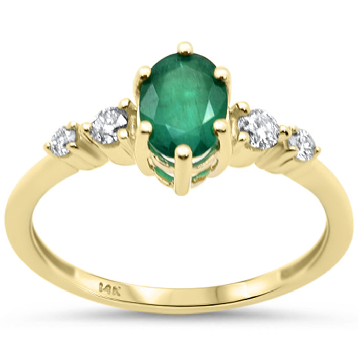 SPECIAL! .98ct G SI 14K Yellow Gold Diamond & Oval Shape Emerald Gemstone Ring Size 6.5