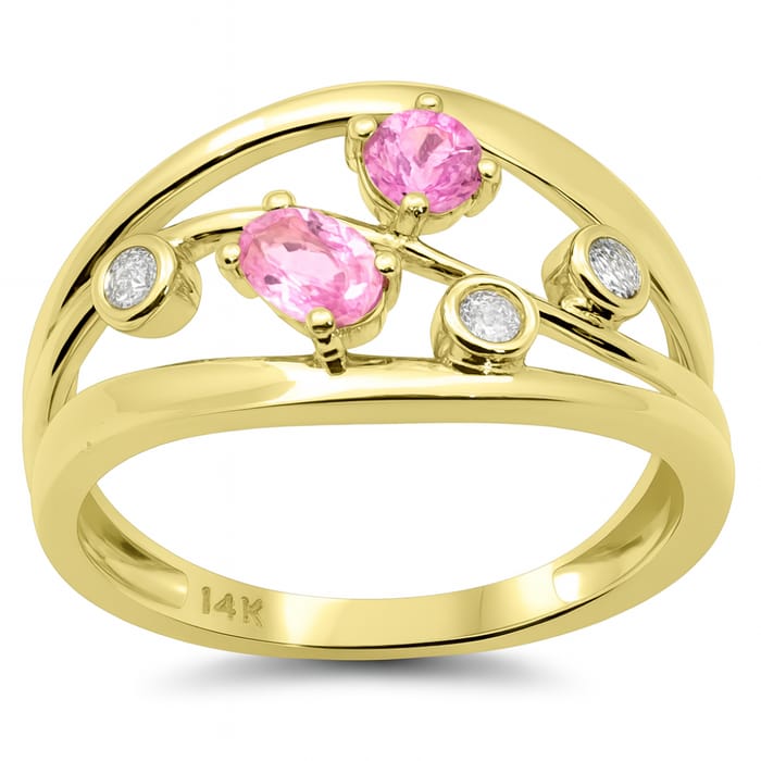 SPECIAL! .72ct G SI 14K Yellow Gold Diamond & Pink Sapphire Gemstone Band Ring Size 6.5