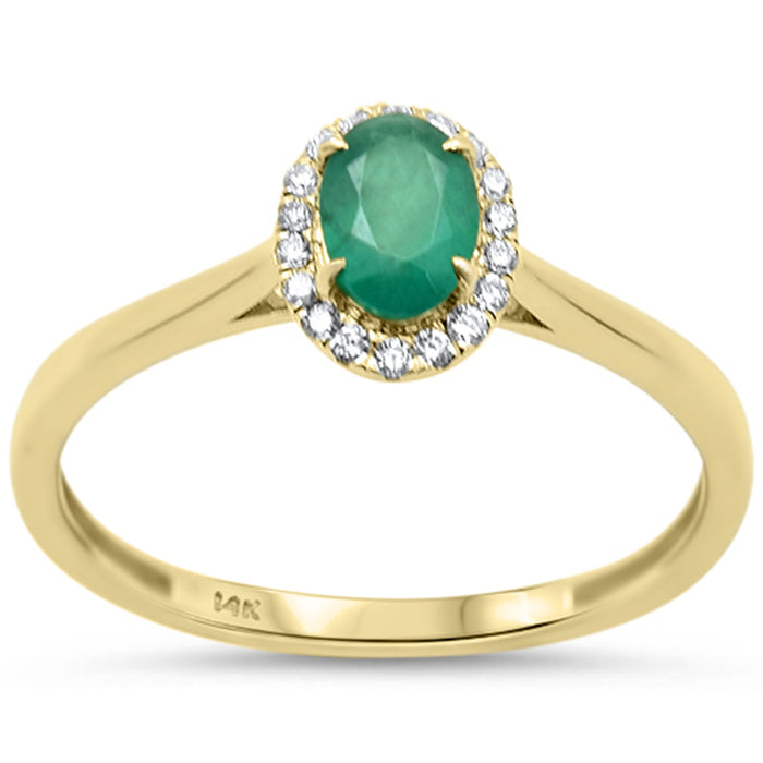 SPECIAL! .63ct G SI 14K Yellow Gold Diamond & Oval Shape Emerald Gemstone Ring Size 6.5
