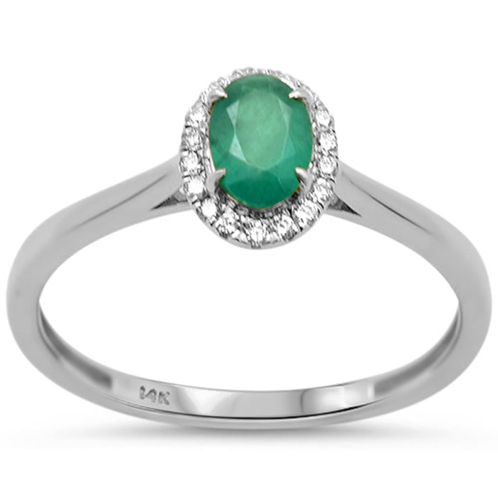 SPECIAL! .56ct G SI 14K White Gold Diamond & Oval Shape Emerald Gemstone Ring Size 6.5