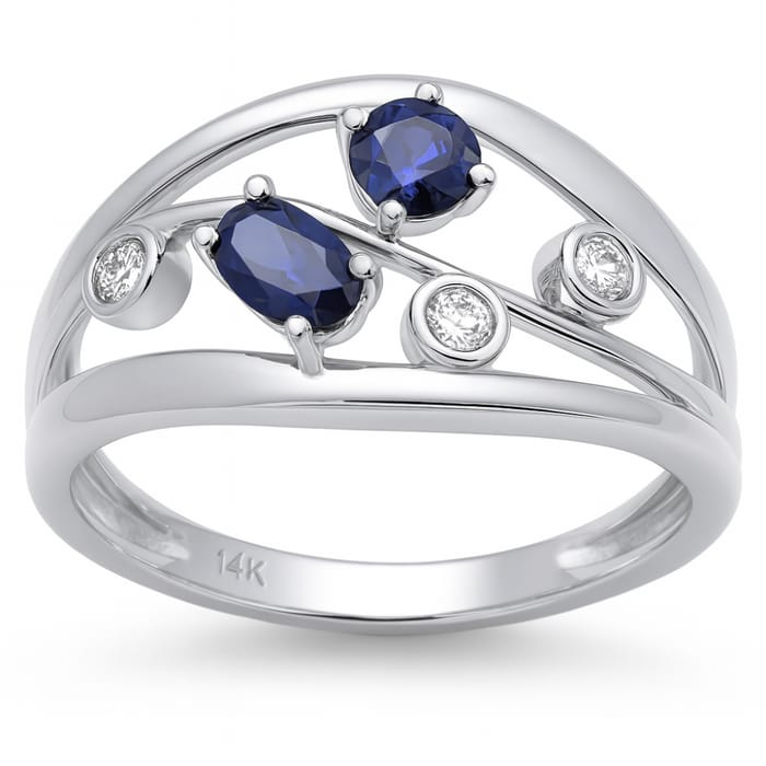 SPECIAL! .68ct G SI 14K White Gold Diamond & Blue Sapphire Gemstone Band Ring Size 6.5